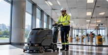 Equipo de limpieza profesional en un edificio
